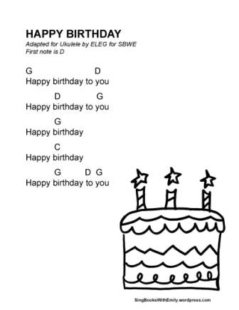 Happy Birthday Song, Song Sheet With Ukulele Chords By Eleg For Sbwe | Sing  Books With Emily, The Blog